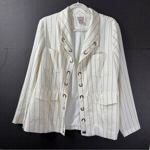 Chico’s Cream with Black Stripes Grommet Blazer